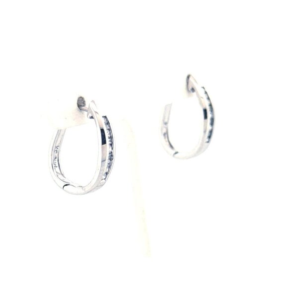 Estate 14k White Gold Channel Set Diamond Hoop Earrings, Small Size Hinged Snap - Picture 4 of 15